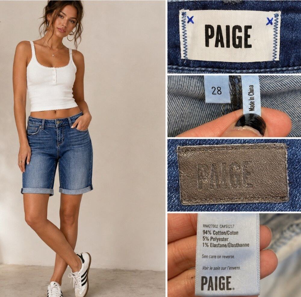 Preppy Beachy Report Paige Jax Knee Short Denim Bermuda Size 28 Medium Wash